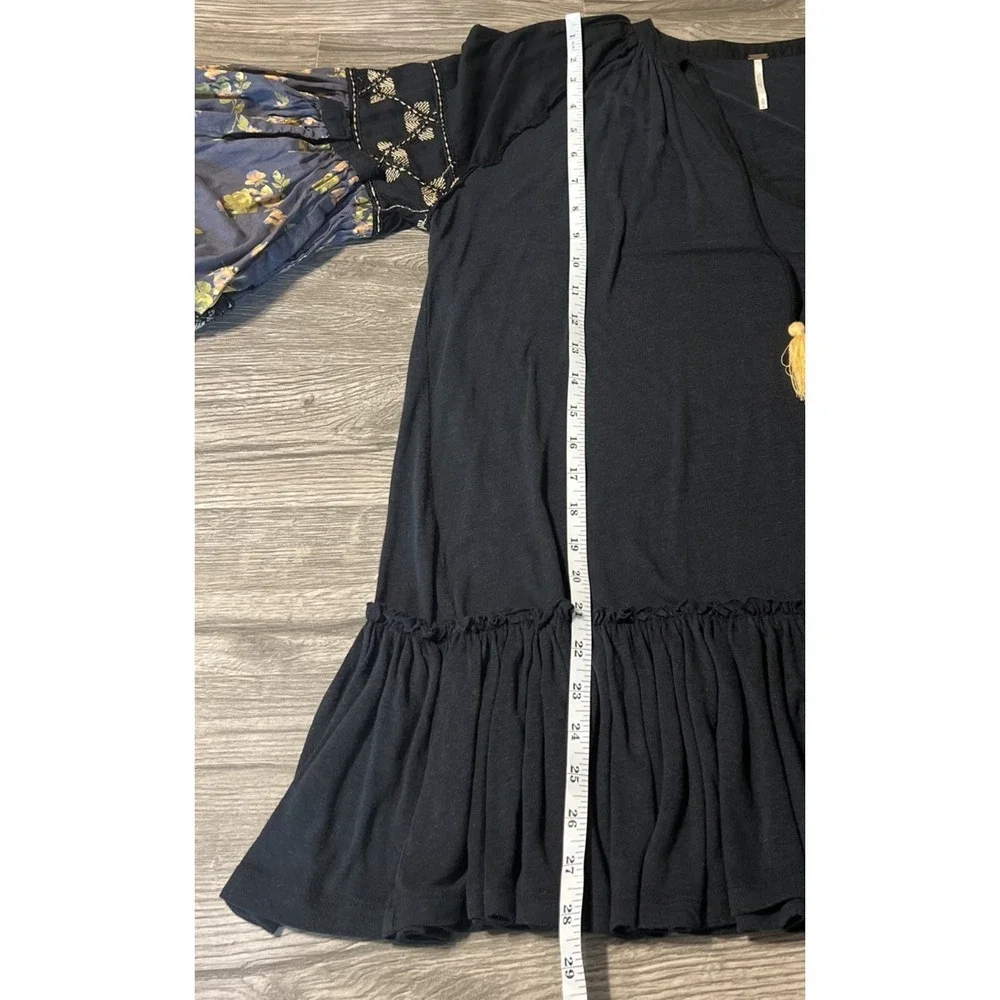 Free People Mix It Up Black Floral Bohemian Oversized Tunic Mini Dress Small